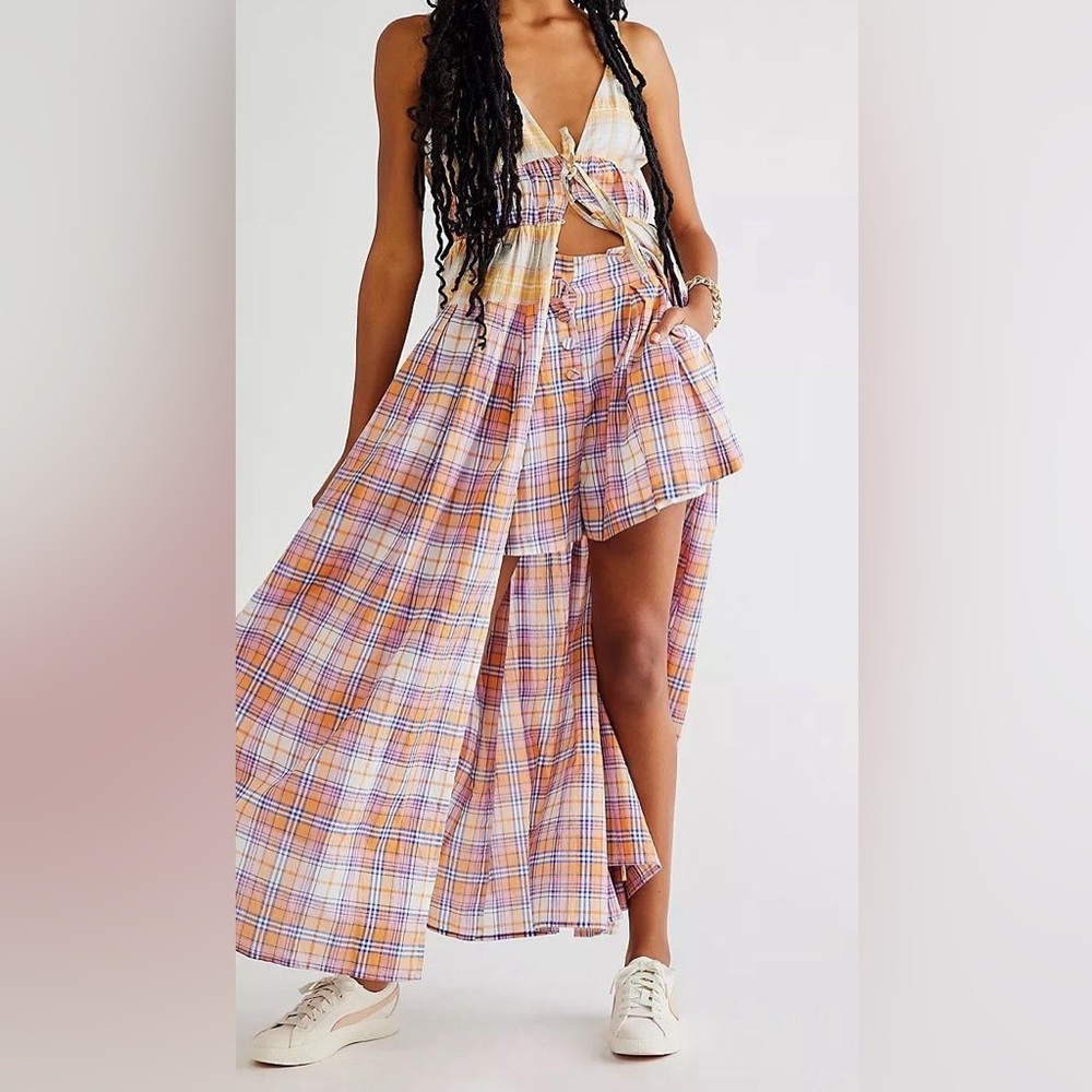 Free People Serendipity Plaid Maxi Guava Top Only Sz L